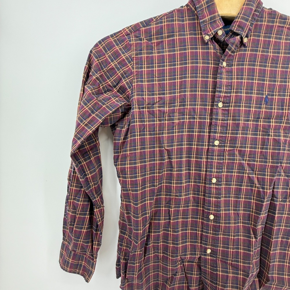 Polo Ralph Lauren Shirt Mens M Red Plaid Knit Button Up Long Sleeve Blue Pony - Picture 4 of 11